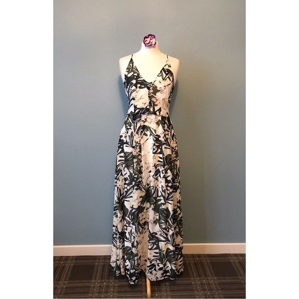 H&M Women's Size 2 Tropical Print Flowy Maxi Dress Sleeveless Halter Long A-Line